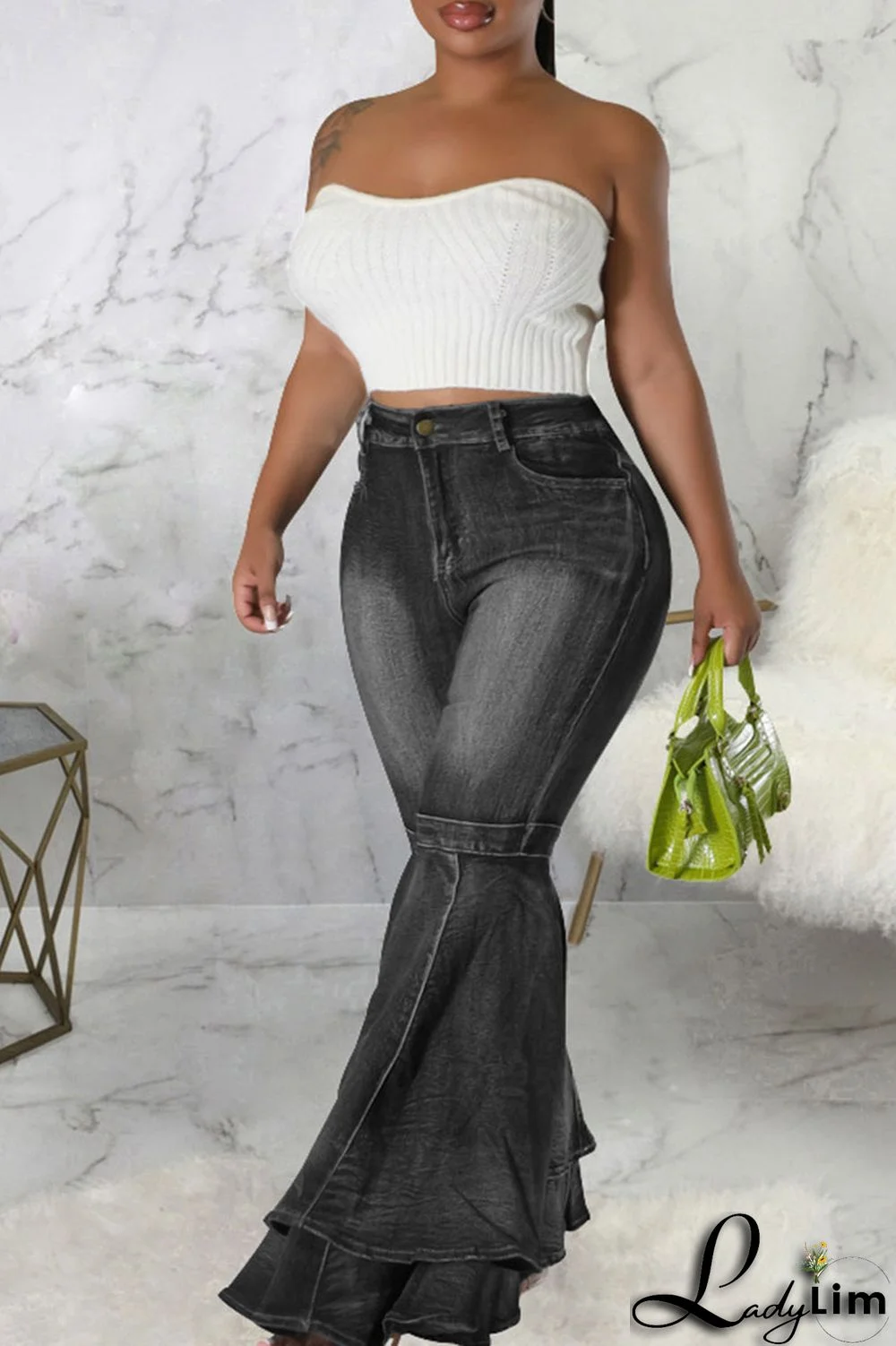 Black Street Solid Patchwork Plus Size Jeans