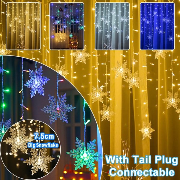 Big Snowflake LED Curtain String Lights Memory 8 Modes Flashing Lights Waterproof Outdoor Christmas Holiday Party Connectable Wave Fairy Light - Shop Trendy Women's Fashion | TeeYours