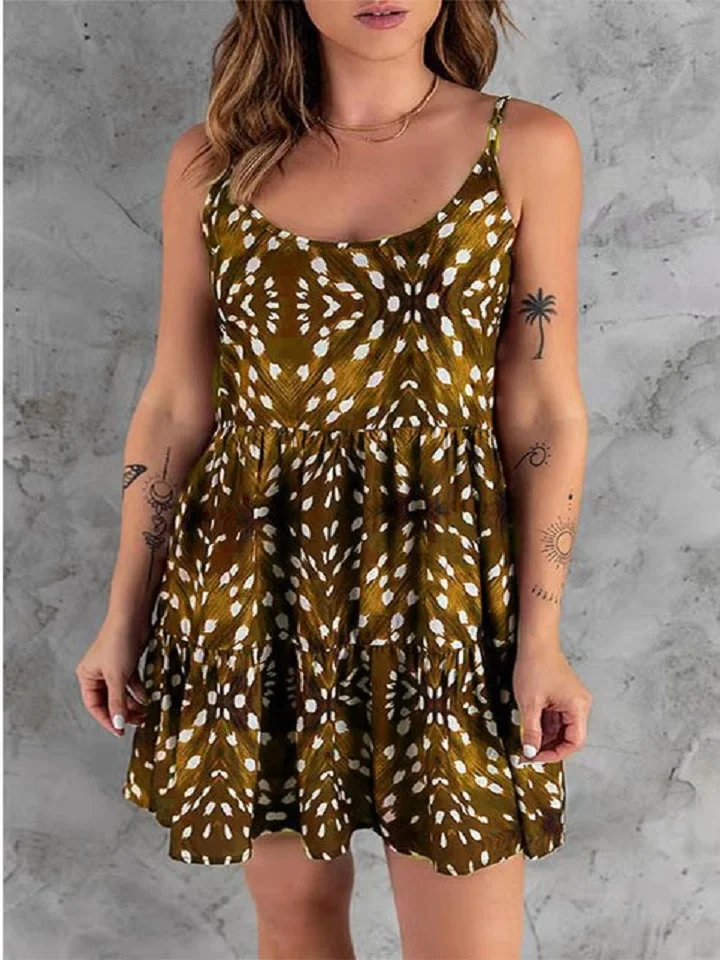 Printed Bohemian Commuter Suspender Dress