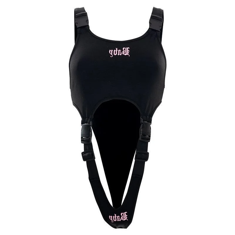 Uveng Uveng New Solid Color Letter Print Card Buckle Back Umbilical Cord Fashion Casual Onesie Women