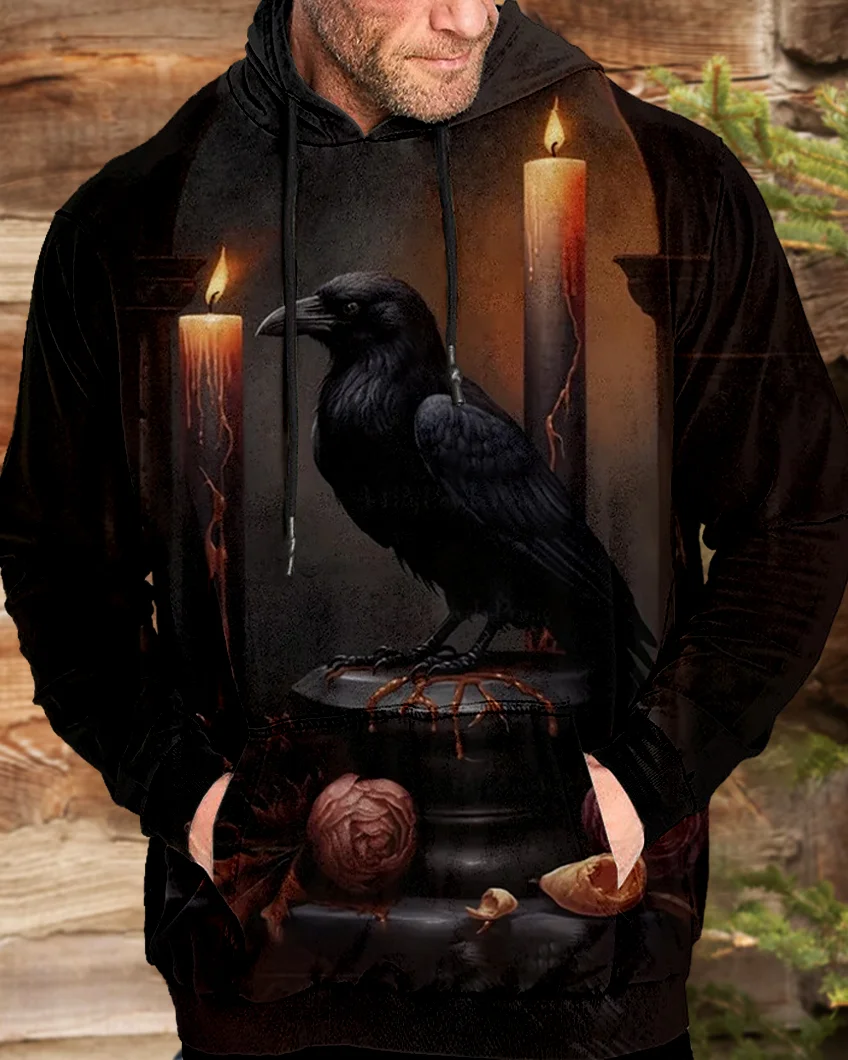 Suitmens Men's Halloween Crow Candle Hoodie 00439
