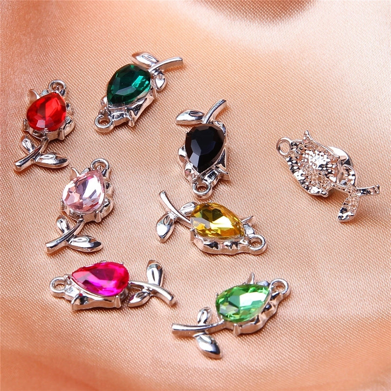 10 PCS/Package 22*10 * 5mm Alloy Artificial Rhinestones Flower Pendant Earring Findings Jewelry Accessories