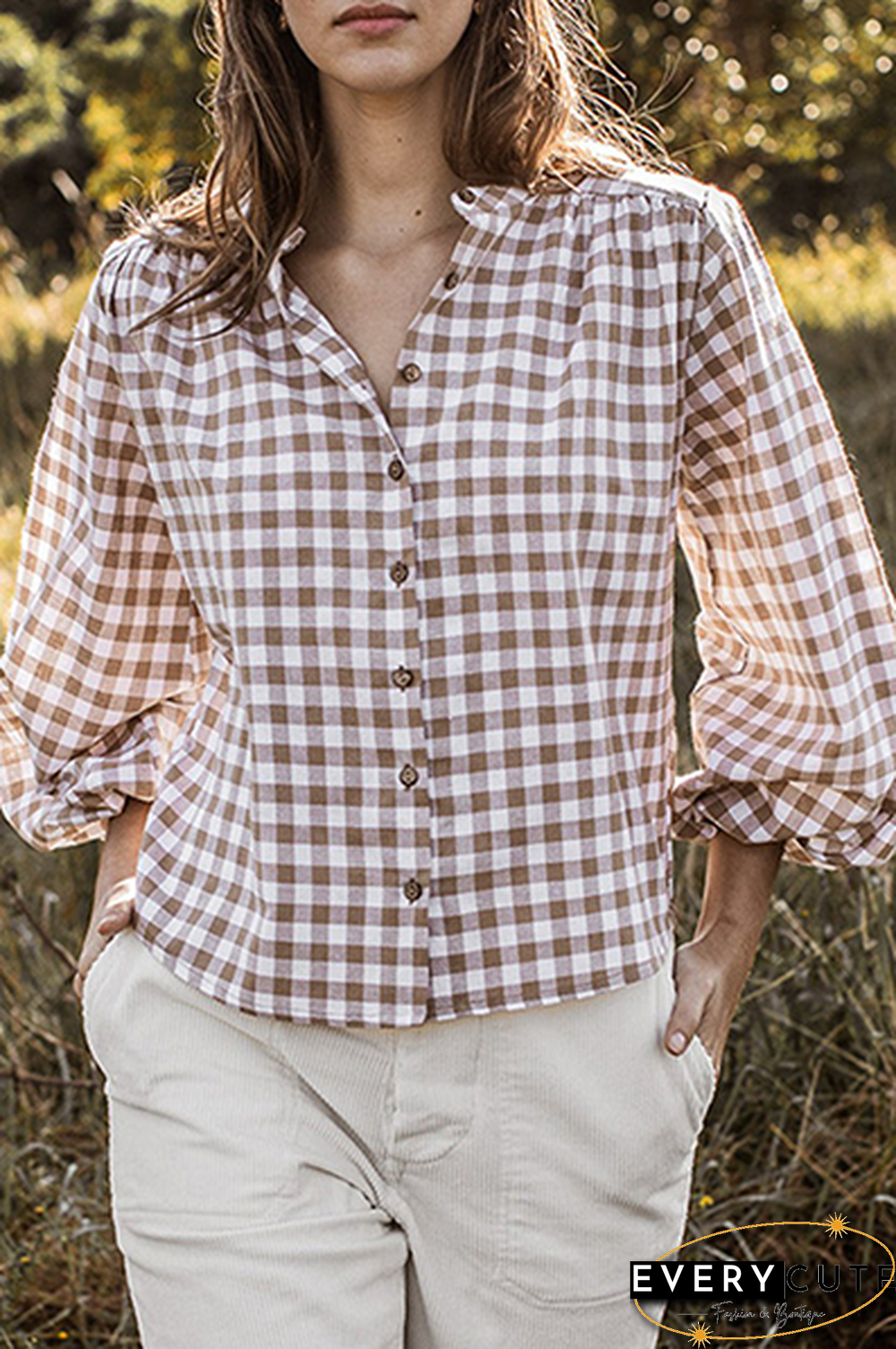 Casual Plaid Split Joint Tie-Dye O Neck Tops