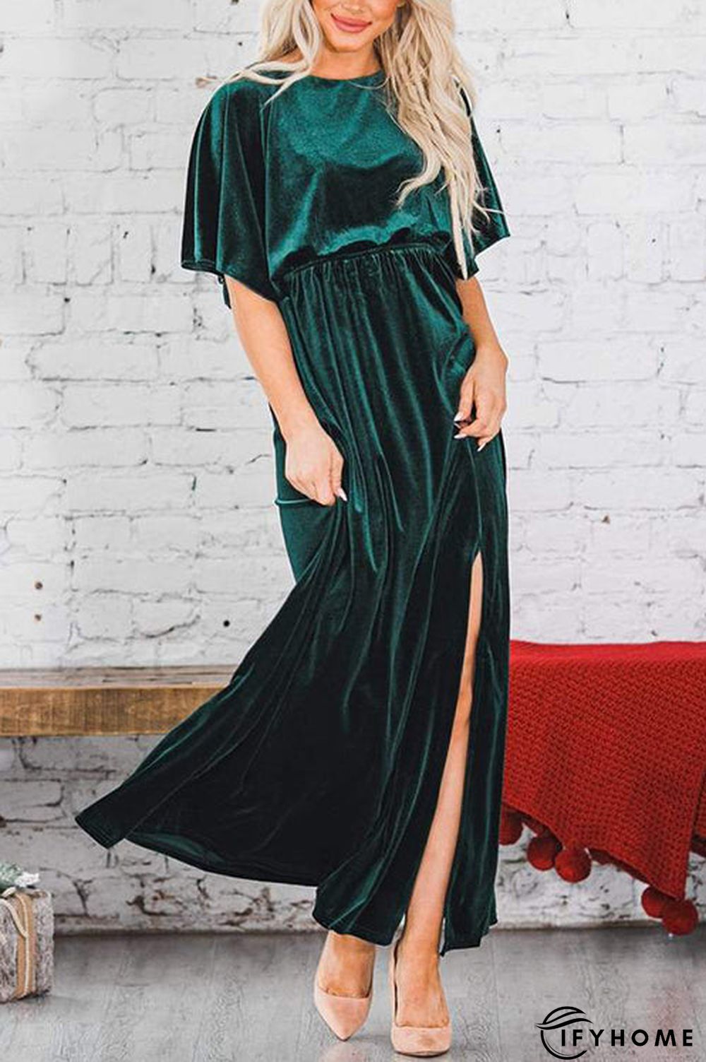 Velvet Wlastic Waist Slit Maxi Dress | IFYHOME