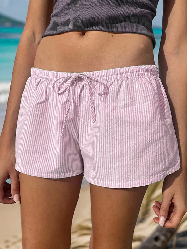 Drawstring Striped Loose Wide Leg Shorts Bottoms