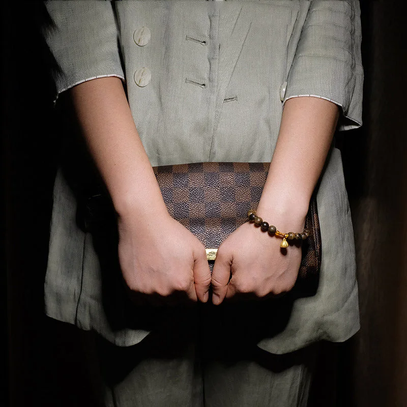 999 Gold Brunei Agarwood Cyan Jade Lotus Flower Peace Strength Bracelet