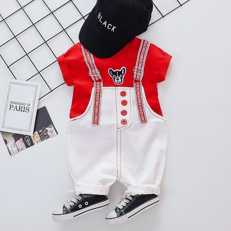 2021 Children Clothing Summer Clothes for Baby Boys Girls New Strap Cartoon Pattern Short Sleeve Suits Cute Infant Kids Set