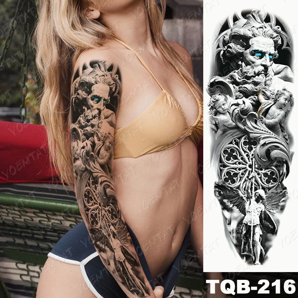 Men Full Arm Waterproof Temporary Tattoo Sticker Clock Rose Tiger Totem Transfer Body Art Fake Tatoo Cool sexy tato Woman