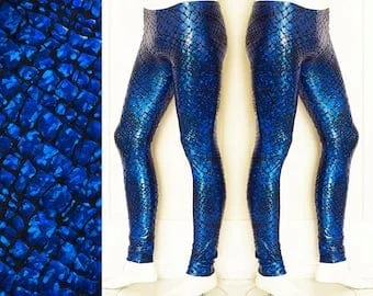 Pornhint Festival Men's Leggings Meggings Blue Crystallized Animal Print