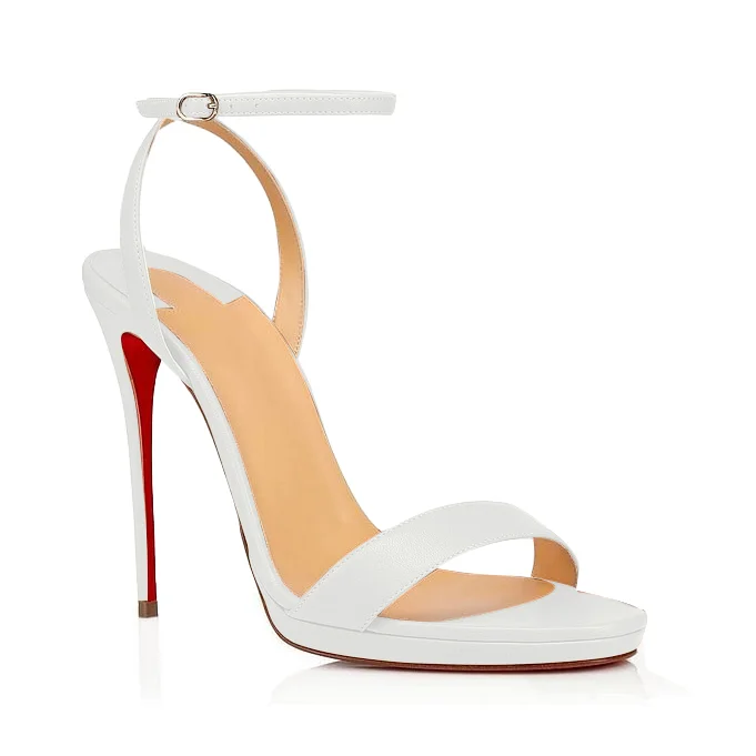 100mm/120mm Women's Low  Platform Sandals Round Open Toe Red Bottom Ankle Straps Matte Pumps-MERUMOTE