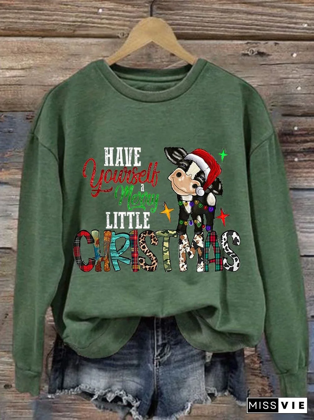 Women's Casual Have Yourself A Merry Little Christmas Printed Long Sleeve Sweatshirt