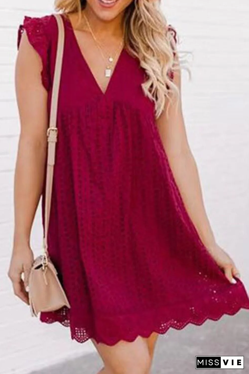 Fashion Solid Lace V Neck Cake Skirt Dresses(12 Colors)