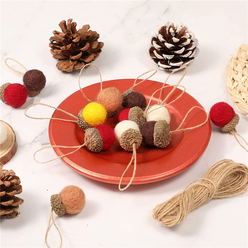 DIY Pinecone & Acorn Wool Felt Balls for Christmas Tree Decorations 
