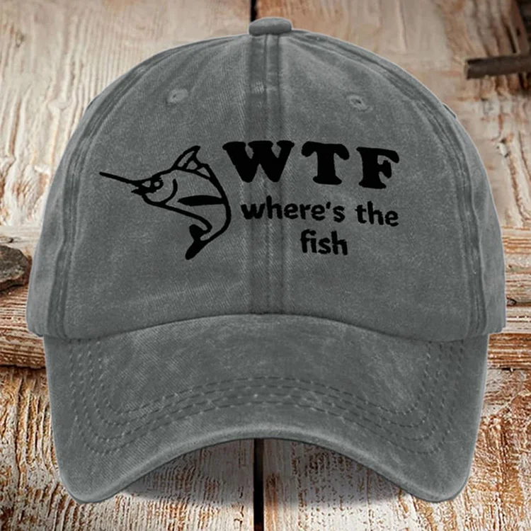 Comstylish Unisex Distressed Washed Cotton WTF Where's The Fish Print Vintage Hat