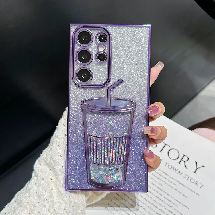 Transparent 3D milk tea cup soft mobile phone case for samsung