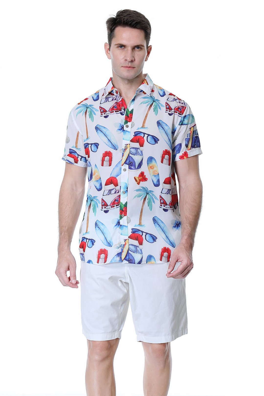 Men's Aloha Beach Shirt White Santa Alex Vando Fashion