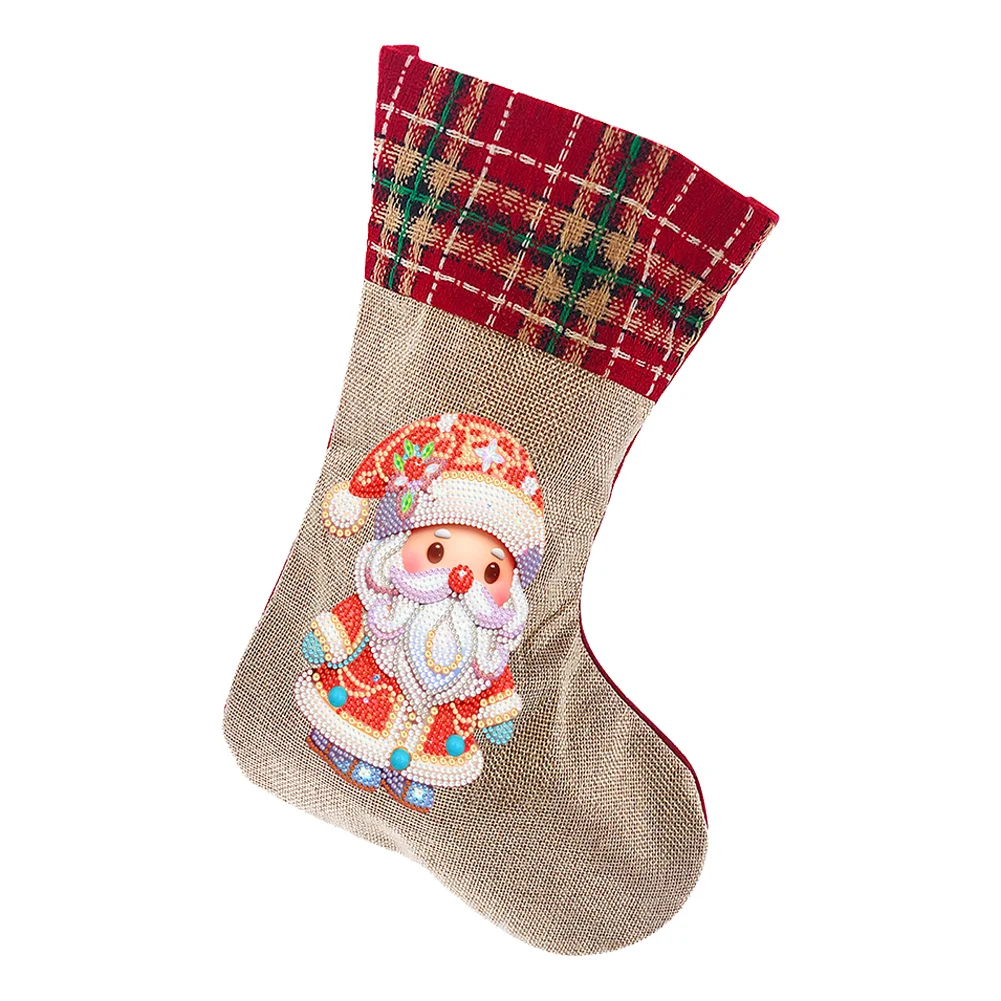 New DIY Linen Diamond Painting Christmas Socks 5D Rhinestone Xmas Socks for Kid Gift(20*35cm)