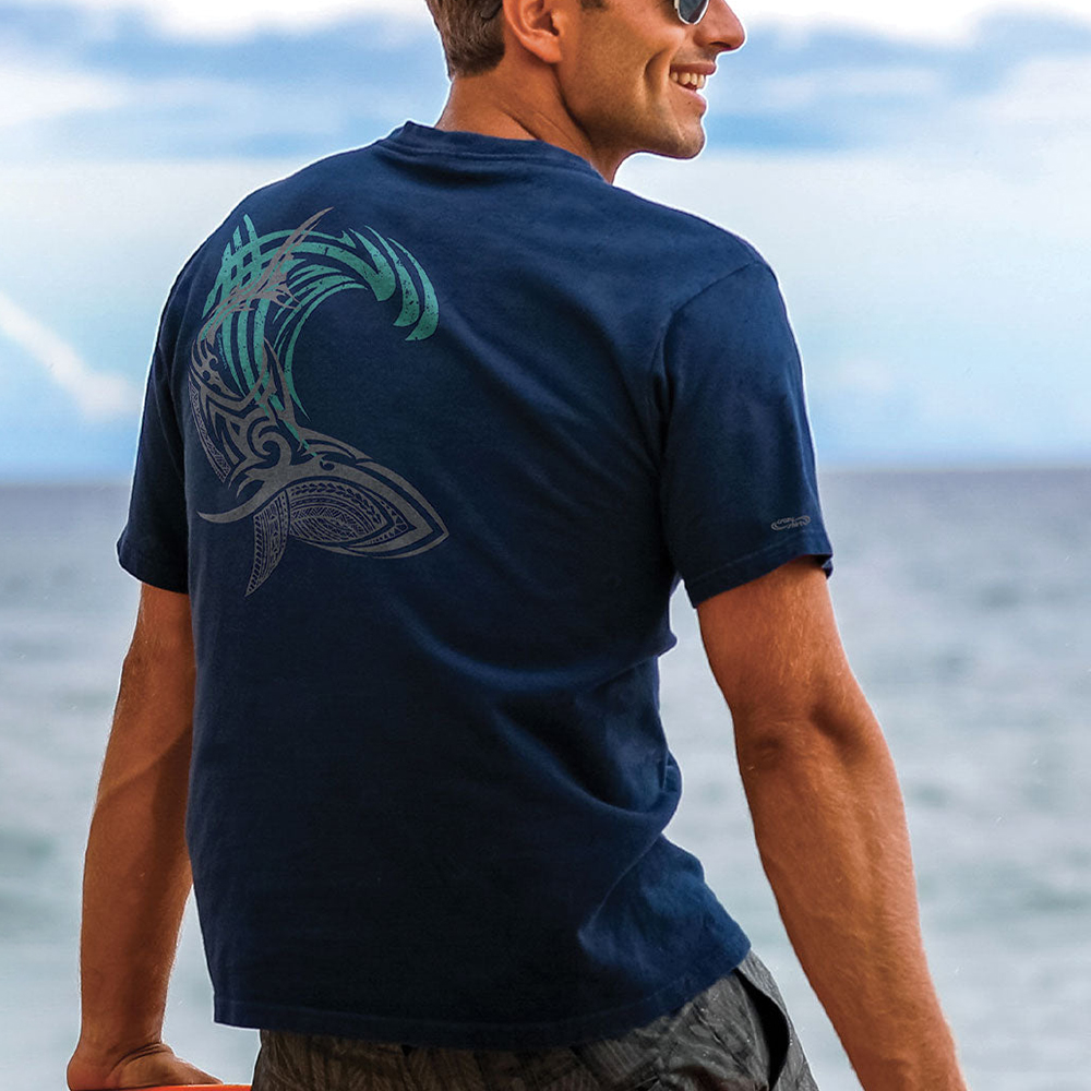  Vibrant Blue T-Shirt with Intricate Tribal Design for Casual Wear