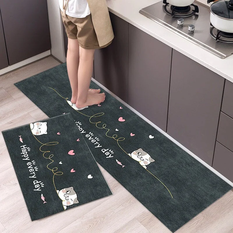 Kitchen Dining Table Printed Floor Mat Modern Cartoon Cat Floormat Bedroom Bathroom Entrance Doormat Home Decoration Long Carpet