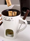 Candle Cup Cheese Chocolate Melting Ceramic Mug Chocolate Fondue Mug with Fork