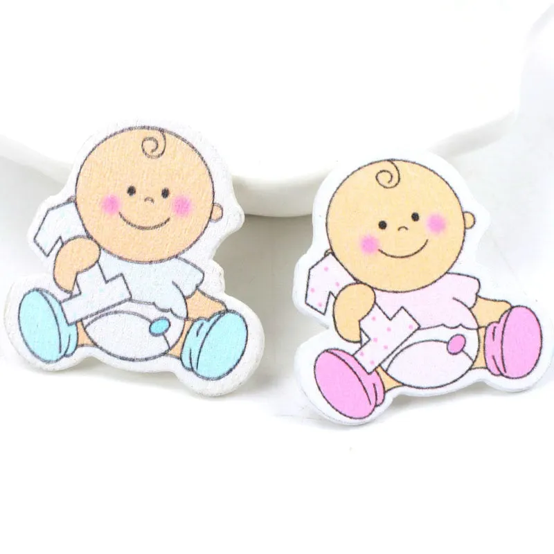 Blue/Pink Baby Series Pattern Scrapbooking Craft DIY Wood For Handmade Sewing Home Kids Birthdays Party Decorations 20pcs 35mm