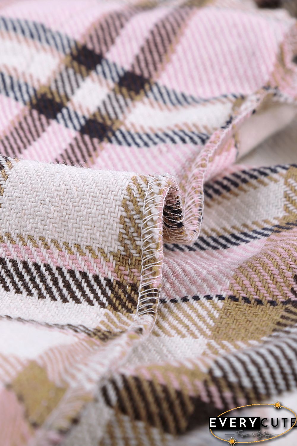 Pink Geometric Plaid Print Pocketed Shirt