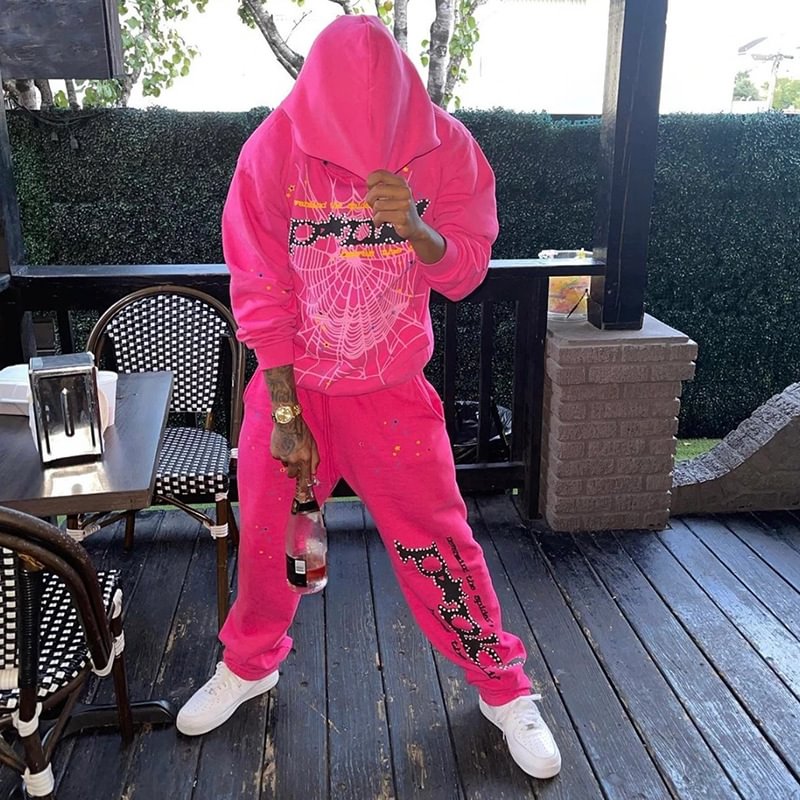 Spider Web Glitter Print Oversized Long-sleeved Hoodie Sweatshirts-VESSFUL