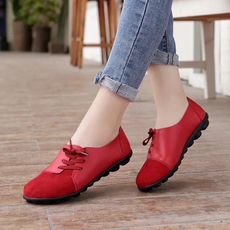Lace Up Leather Shoes Women Flat Loafers Ladies Comfort Shallow Casual Shoes Female Moccasins Oxford Shoes Fashion Falts Shoes
