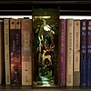 3D Wooden Puzzle Bookend Dollhouse Forest Deer Book Nook with Light Bookshelf Insert Decor 
