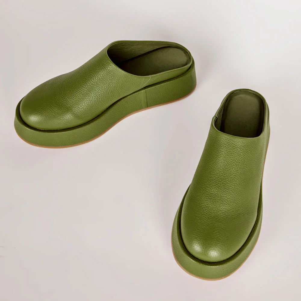 Fashion Olive Closed Round Toe wedge Heel  Mules Shoes with Platform