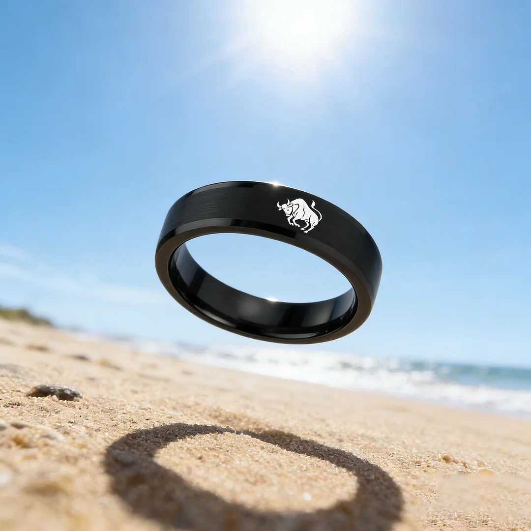 Taurus Tungsten Carbide Rings Black Flat Wedding Bands Comfort Fit Mens and Womens 4MM 6MM 8MM Width