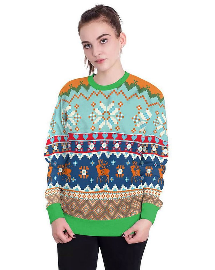 Mayoulove Christmas Elements Ugly Christmas Sweater Print Pullover Sweatshirt-Mayoulove