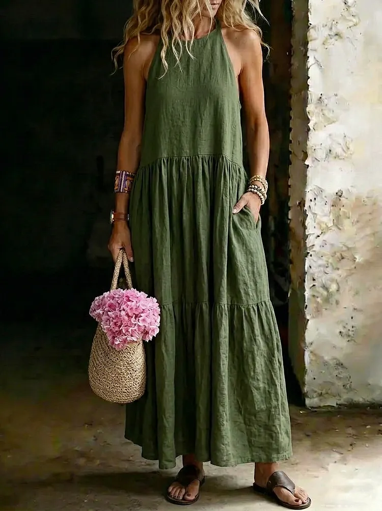 Women&rsquo;s Casual Sleeveless Round-neck Vest Cotton Maxi Dress