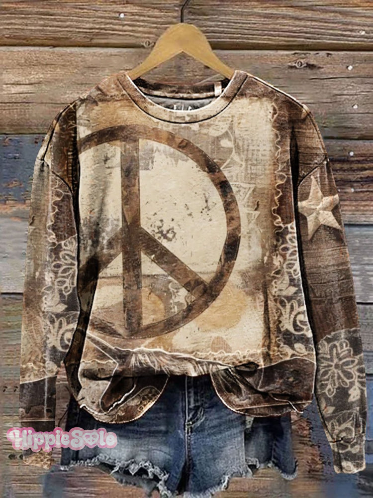Vintage Love And Peace Art Print Casual Sweatshirt Multicolor / S