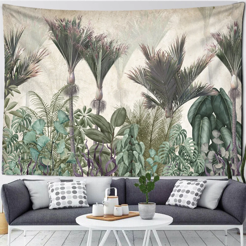 Tropical Botanical Garden Tapestry Wall Hanging Bohemian Style Natural Scenery Palm Tree Wall Art Aesthetic Decor