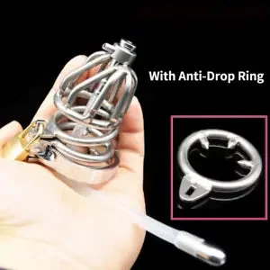 pornhint Pornhint New Stainless Steel Cage Ring Lock With Sounds Spike Ring Chastity Cage For Men