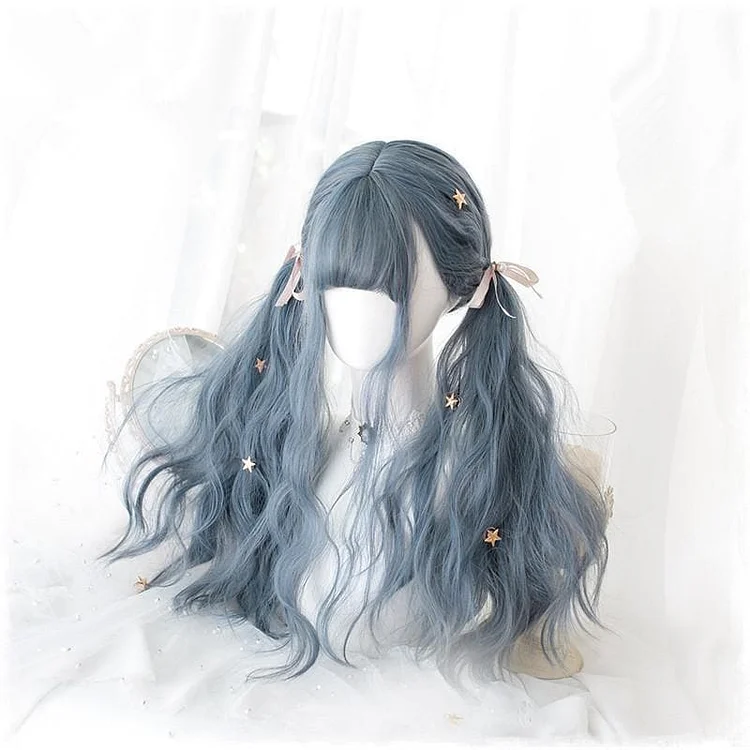 Lolita Blue Gray Wavy Long Curly Wig SP15443