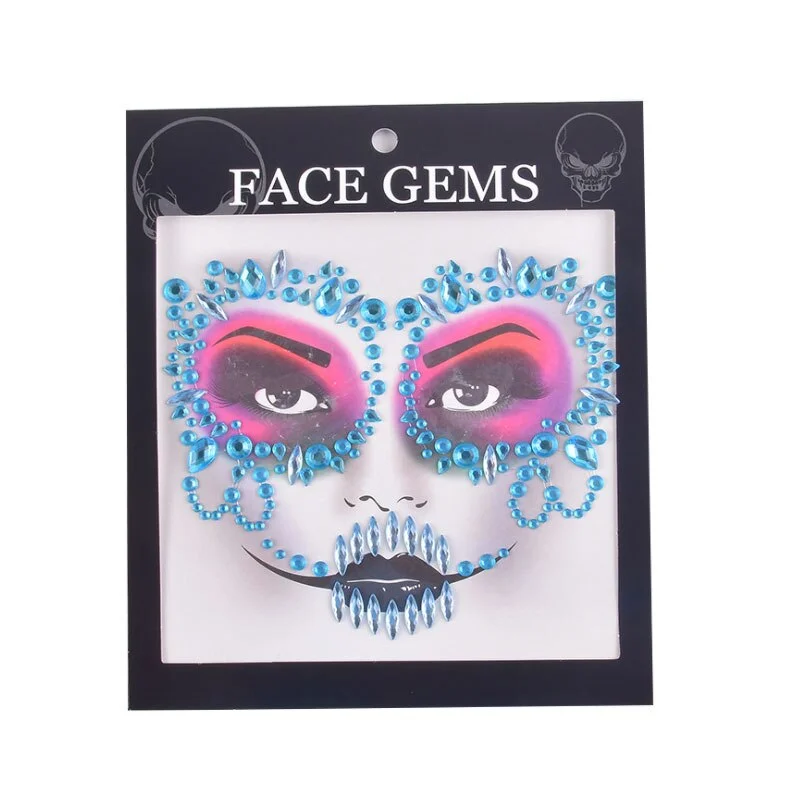 3D Gem Face Sticker Ghost Skull Face with Diamond Decoration Fashion Sexy Face Stickers Prom Holiday Party Face Decoration