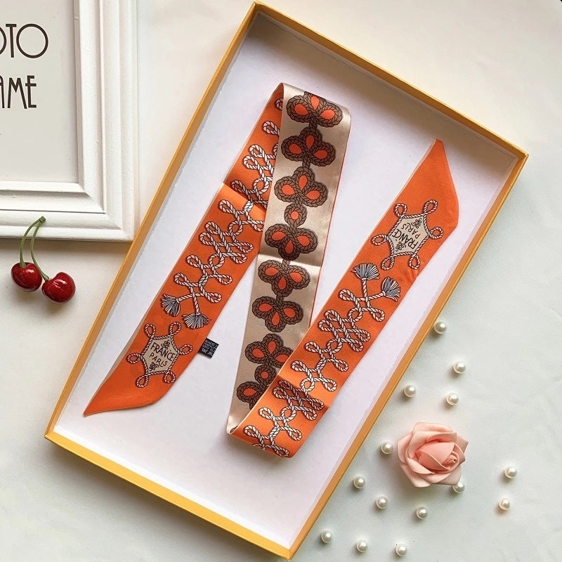 Women’s Minimalist Classic Style Color Block Satin Printing Silk Scarf