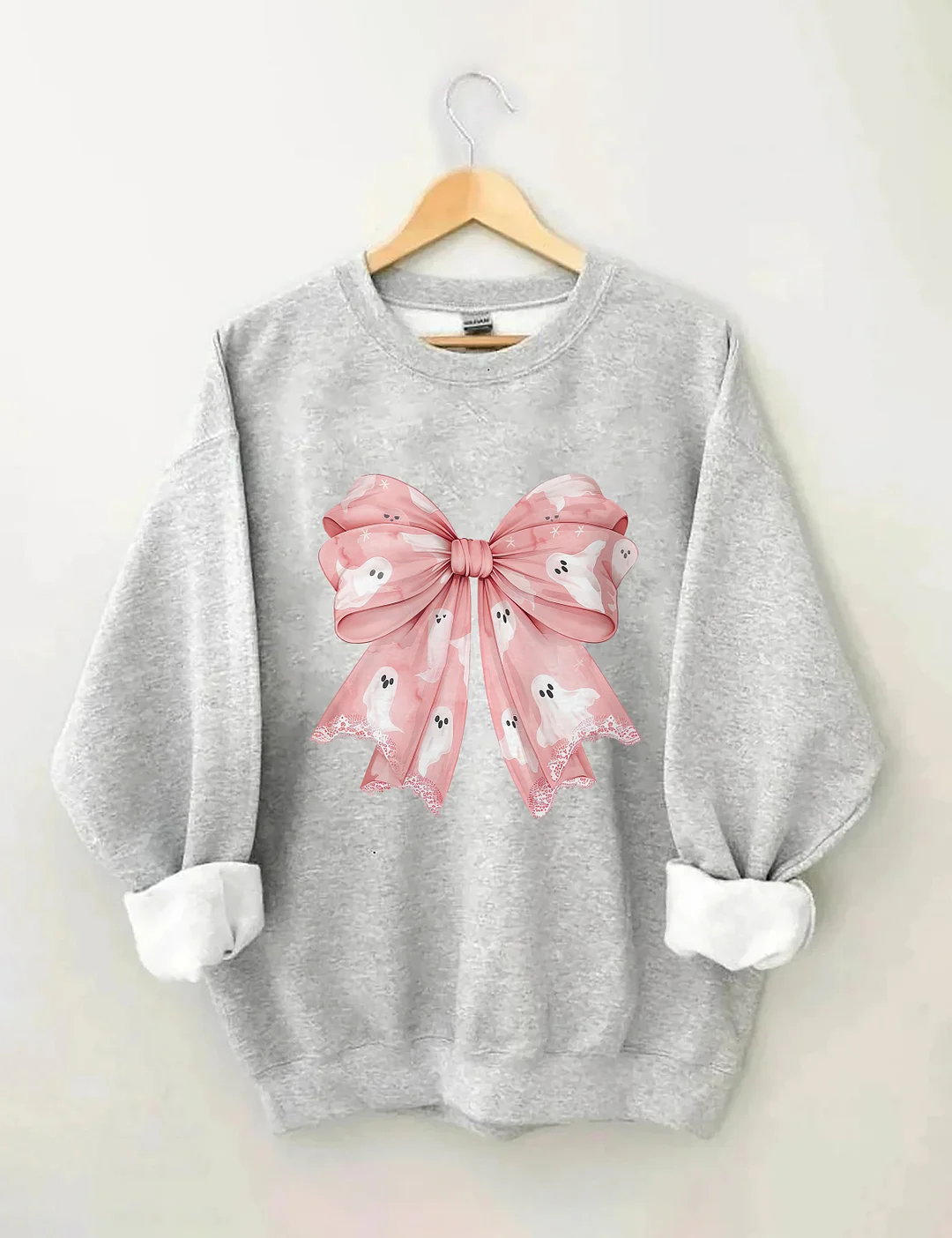 Pink Ghost Bow Coquette Halloween Sweatshirt