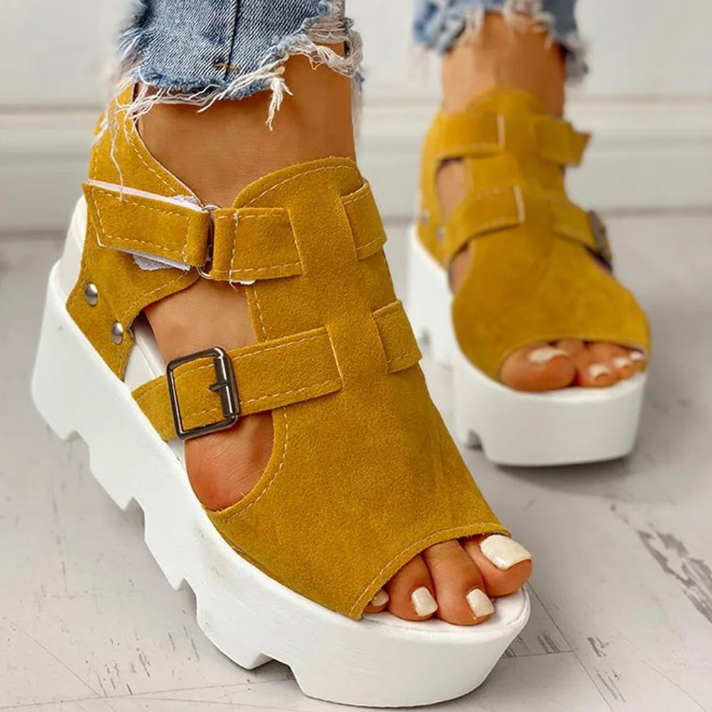 2021 Summer Sandals Women Wedges Black White Casual Designer Shoes Footwear Buckle Strap Open Toe Platform Sandel Women Shoes