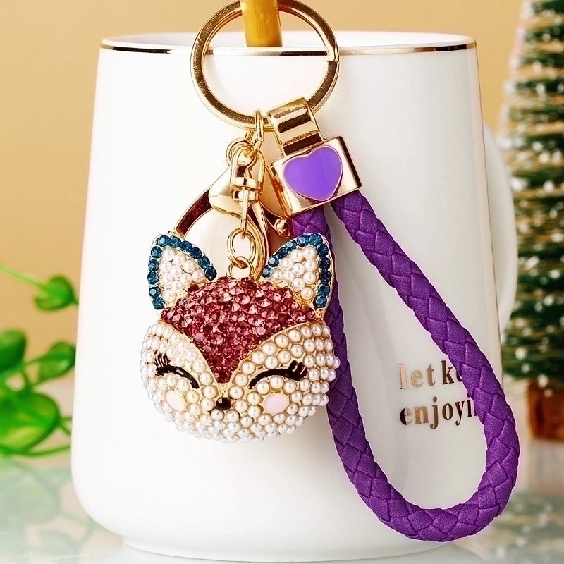 Cute Animal Pu Leather Alloy Inlay Rhinestones Women’s Keychain