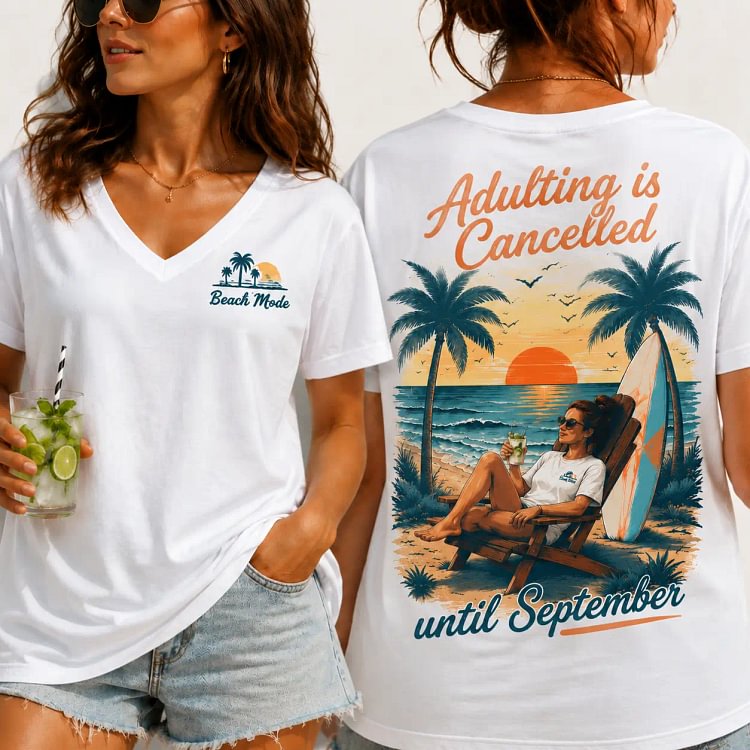 🌞 Adulting Is Cancelled Beach Vacation Graphic Tee for Women