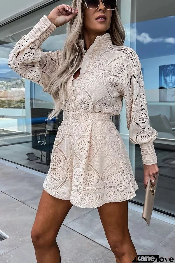 Radiant Blessings Eyelet Crochet Lace Blouse and Shorts Set