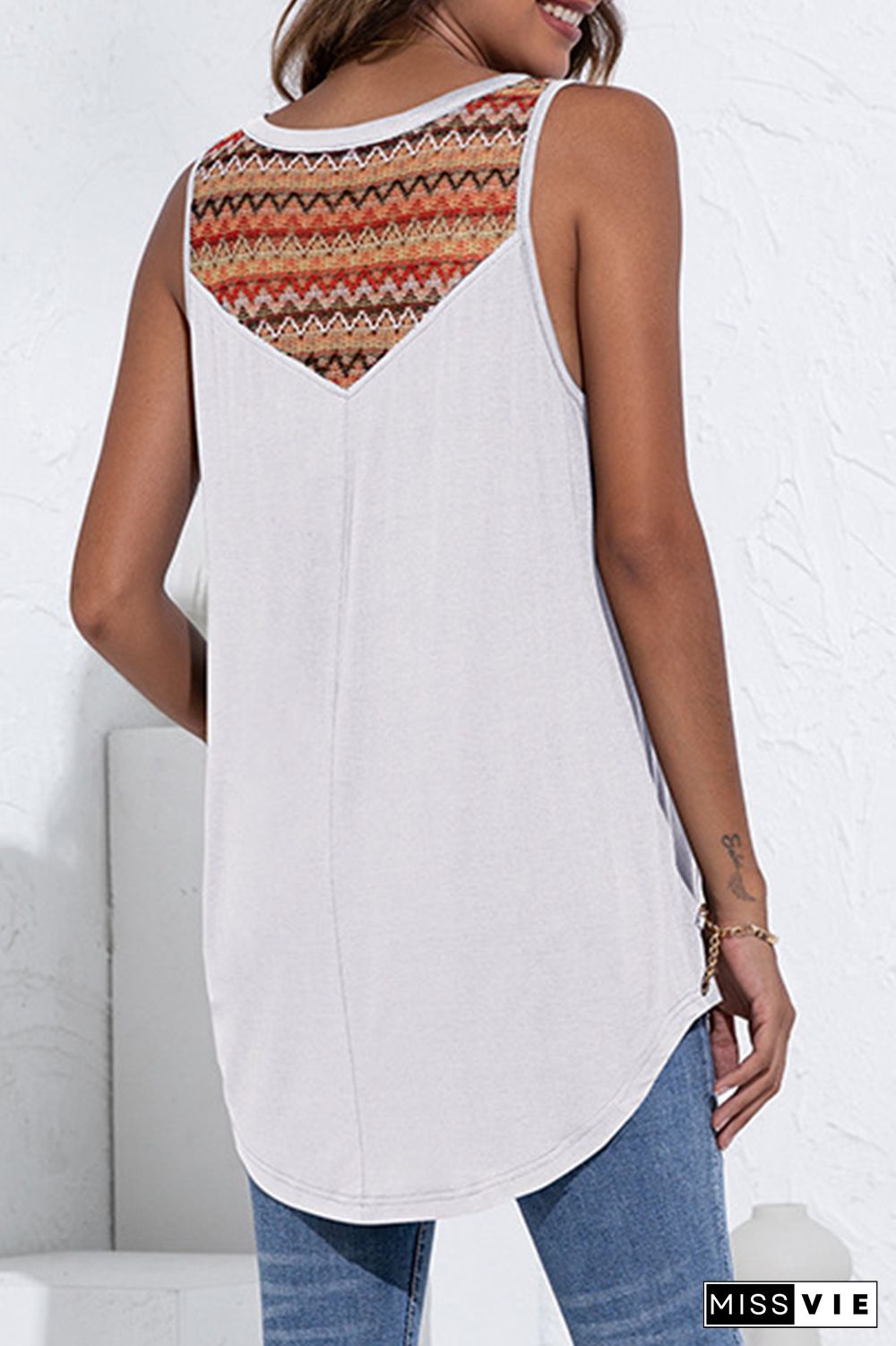 Fashion Street Print Buckle V Neck Tops(4 Colors)