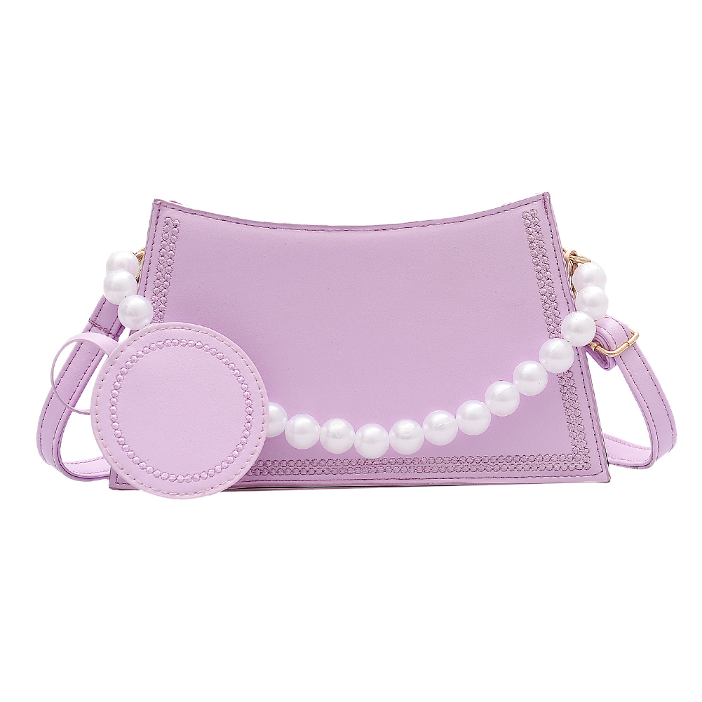 

Women Pearl Crossbody Bags PU Leather Solid Totes Shoulder Handbag, Purple, 501 Original