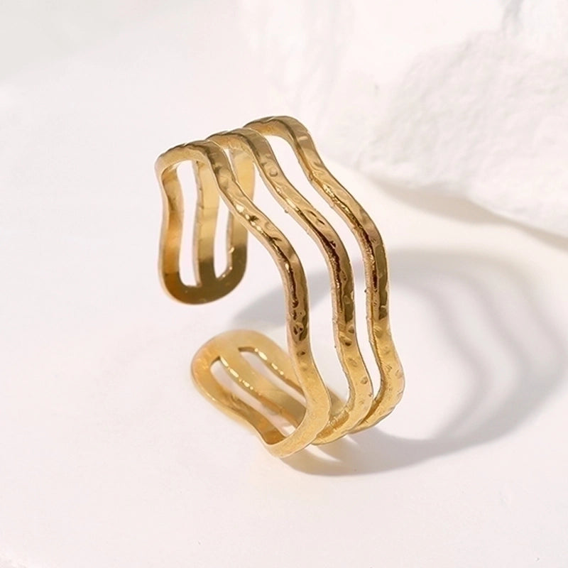 304 Stainless Steel 18K Gold Plated IG Style Minimalist Classic Style Waves Lines Open Rings