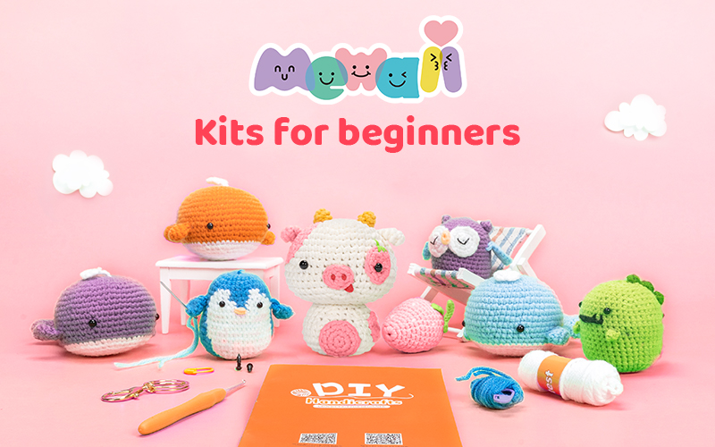 Mewaii Crochet Kit for Beginners, Complete DIY Kit with Pre-Started Yarn,  Step-by-Step Videos (Blueberry Cow) 