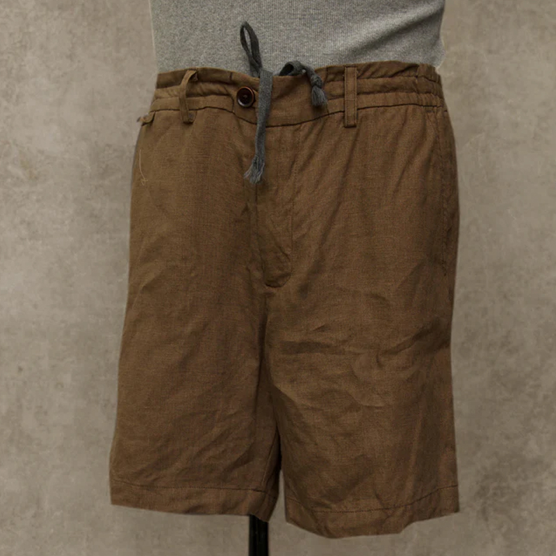 Men's Vintage Brown Cotton and Linen Drawstring Shorts
