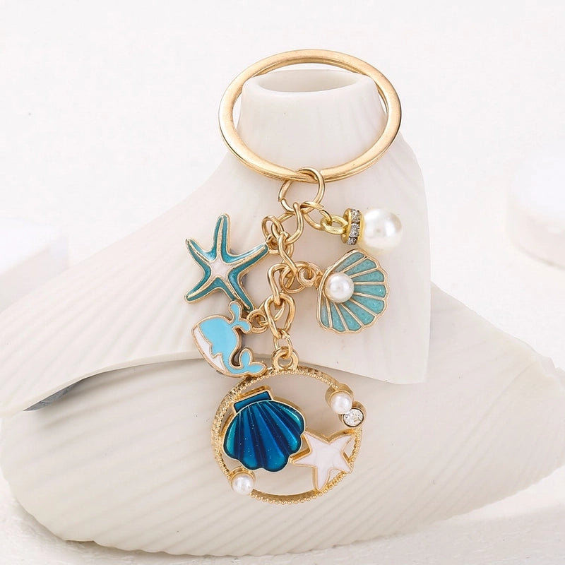 Cute Marine Style Starfish Mermaid Shell Alloy Enamel Bag Pendant Keychain